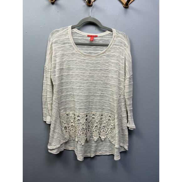 Chelsea & Violet Sweater Open Knit Crochet accents womens size Medium‎ Cream - Picture 1 of 6